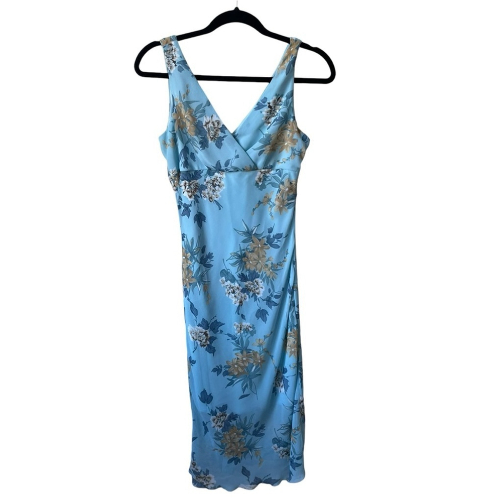 Digital Clothing Y2K Blue Floral V Neck Midi Slip Dress